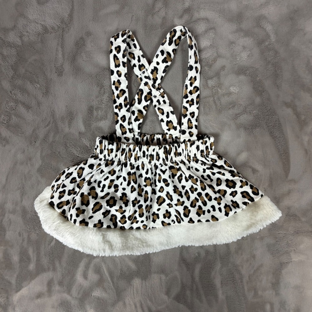 Disney Baby Leopard Print Suspender Skirt Faux Fur Trim Animal Print 0-3M